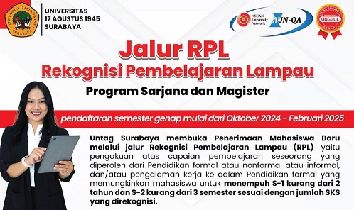 UNTAG Surabaya Buka Pendaftaran Jalur RPL untuk Program Sarjana dan Magister